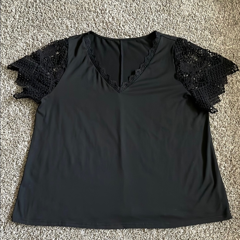 Elegant Black Lace Sleeve Women's Top